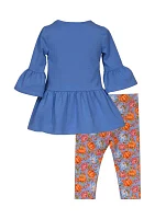 Toddler Girls Pumpkin Appliqué Top and Printed Leggings Set