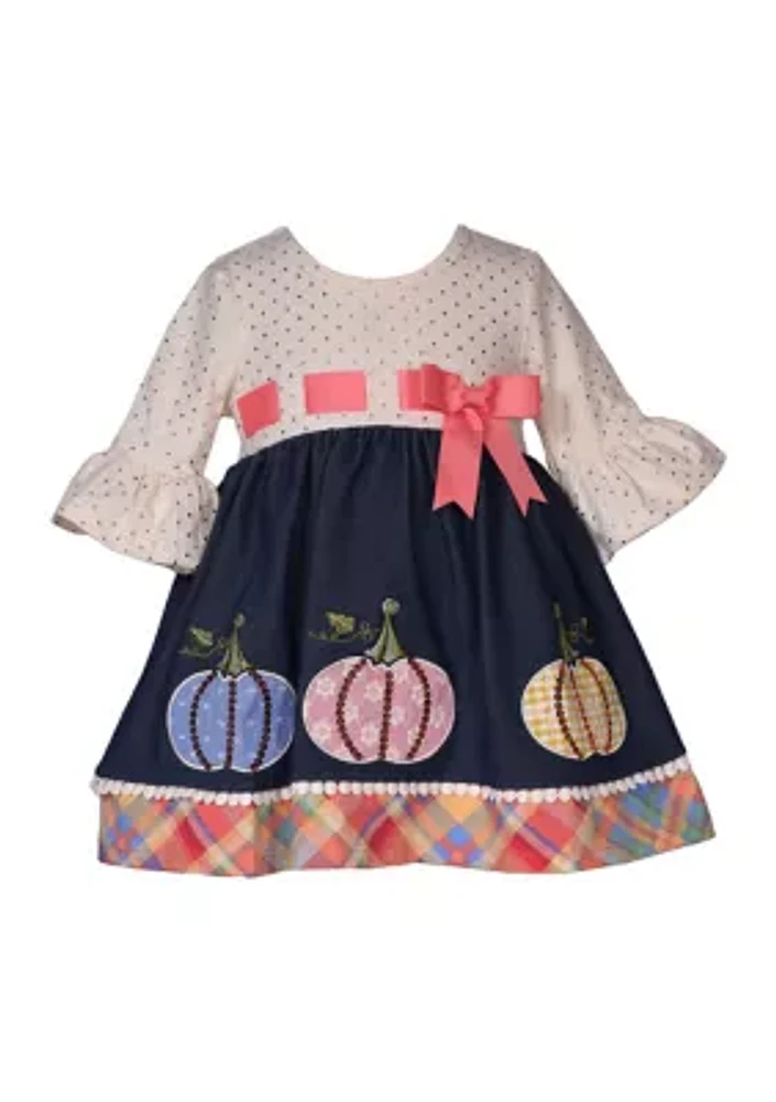 Toddler Girls Pumpkin Appliqué Set