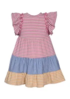 Toddler Girls Tiered Striped Dress with Headband