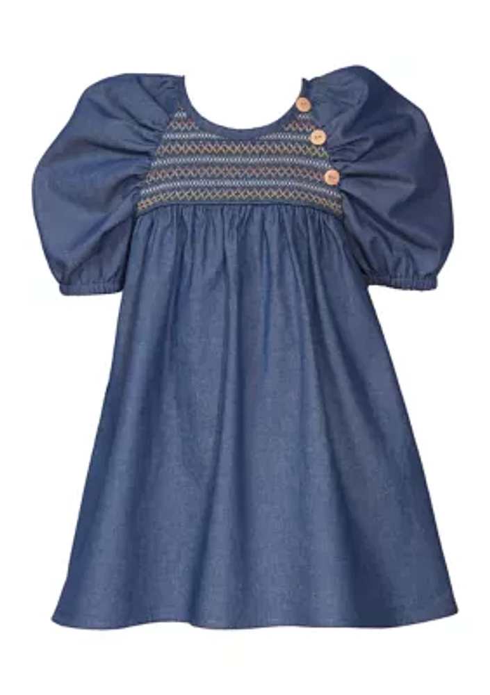 Toddler Girls Side Button Denim Dress