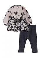 Toddler Girls Floral Printed Gauze Knit Top and Leggings Set