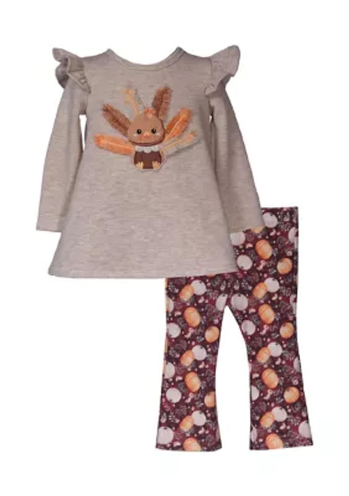 Toddler Girls Turkey Appliqué Top and Printed Leggings Set