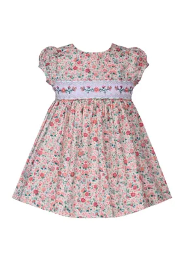 Baby Girls Ditsy Floral Printed Smocked Dress