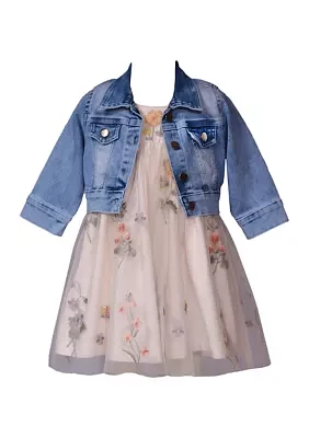 Baby Girls Mesh Dress with Denim Jacket