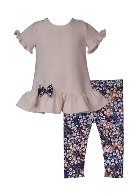 Baby Girls Side Bow Top and Printed Leggings Set