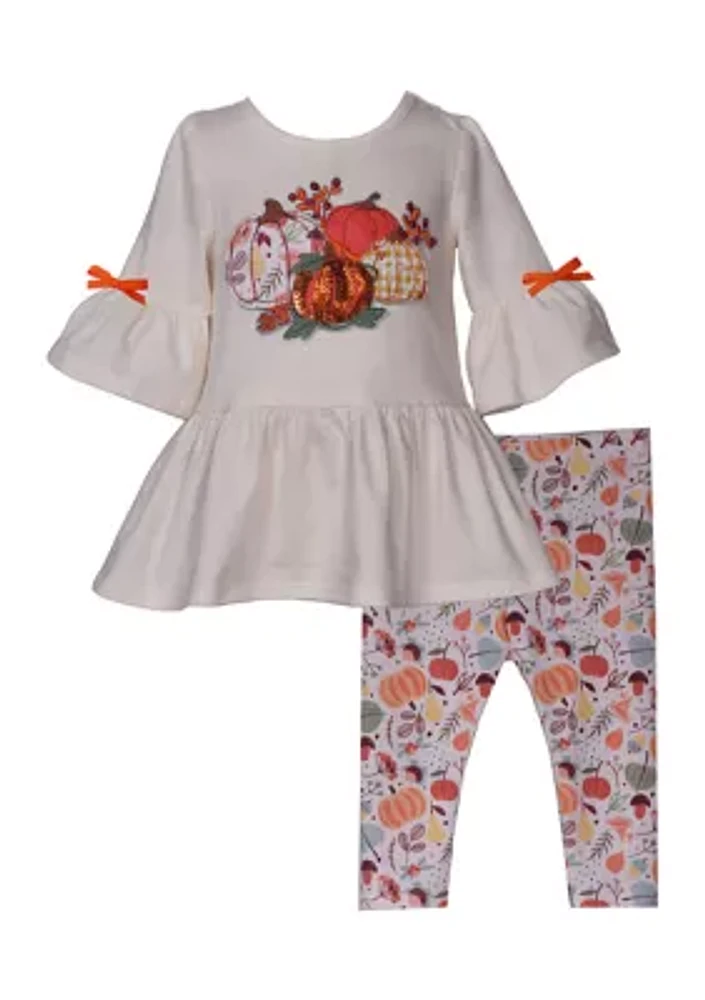 Baby Girls Pumpkin Appliqué Top and Printed Leggings Set