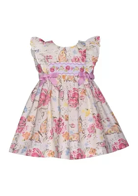 Toddler Girls Floral Printed Pinafore Ruffle Dress