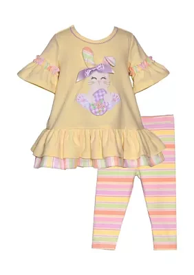 Toddler Girls Knit Bunny Appliqué Top and Capri Leggings Set