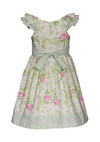 Toddler Girls Floral Printed Dress and Hat Set