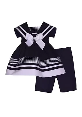 Toddler Girls Nautical Stripe Woven Top and Leggings Set