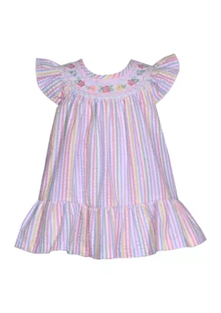 Toddler Girls Striped Smocked Seersucker Dress