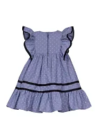 Toddler Girls Clip Dot Chambray Dress with Headband