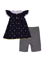 Toddler Girls Ditsy Floral Top and Striped Pants Set