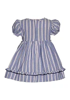 Toddler Girls Striped Chambray Embroidered Dress