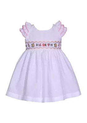 Toddler Girls Ruffle Sleeve Embroidered Smocked Dress