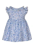 Toddler Girls Flutter Sleeve Toile Smocked Printed Dress