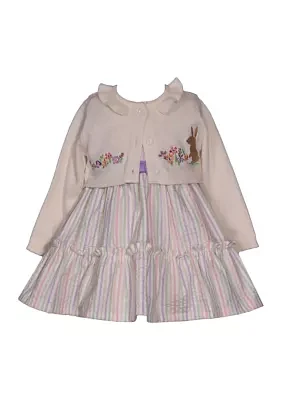 Toddler Girls Bunny Sweater Seersucker Dress Set