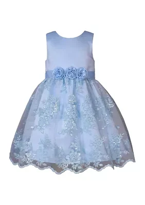 Toddler Girls Sleeveless Satin and Sequin Embroidered Dress