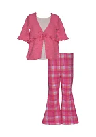 Toddler Girls Tie Front Plaid Top and Printed Pants Set