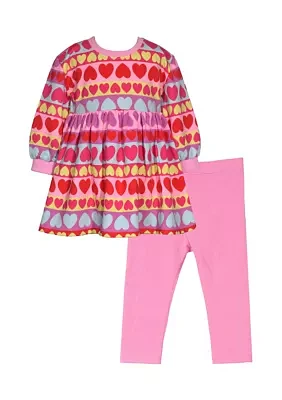 Toddler Girls Multi Heart Printed Top and Leggings Set