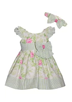 Baby Girls Ruffle Floral Printed Dress with Headband