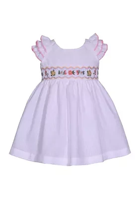 Baby Girls Ruffle Sleeve Embroidered Smocked Dress