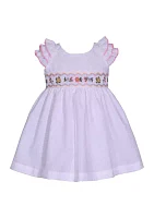 Baby Girls Ruffle Sleeve Embroidered Smocked Dress