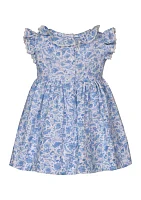 Baby Girls Flutter Sleeve Toile Smocked Printed Dress