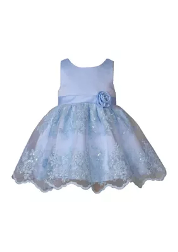 Baby Girls Sleeveless Satin and Sequin Embroidered Dress