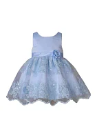 Baby Girls Sleeveless Satin and Sequin Embroidered Dress