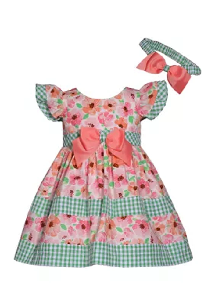 Baby Girls Mixed Printed Woven Dress with Headband