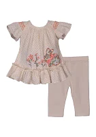 Baby Girls Gauze Knit Polka Dot Top and Leggings Set