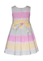 Toddler Girls Seersucker Dress with Pull Through Bow