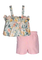 Toddler Girls Ruffle Bodice Printed Top and Shorts Set