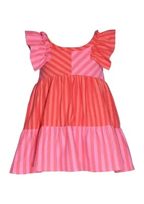 Toddler Girls Multi Stripe Color Blocked Knit Dress