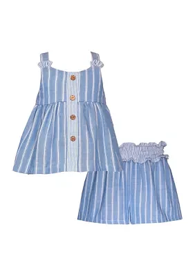 Toddler Girls Chambray Striped Top and Shorts Set