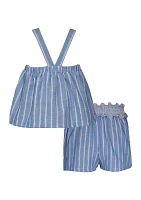 Toddler Girls Chambray Striped Top and Shorts Set