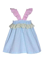 Baby Girls Sleeveless Printed Seersucker Dress with Headband