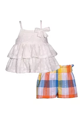 Baby Girls Sleeveless Ruffled Top and Printed Shorts Set