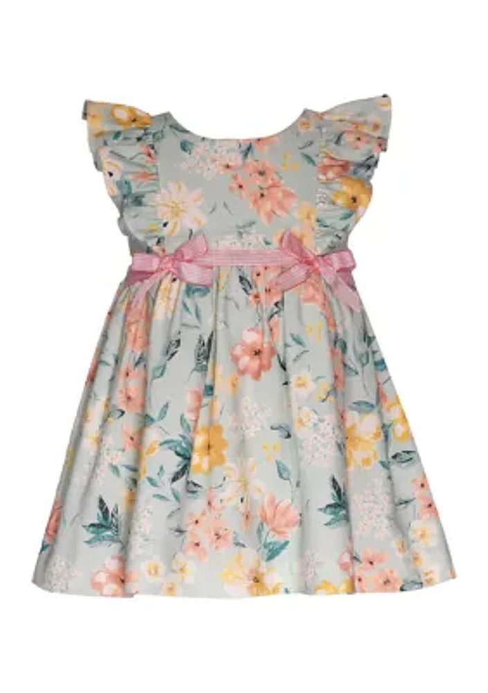 Baby Girls Floral Printed Dress with Bow Details