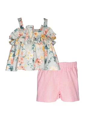 Baby Girls Floral Printed Ruffle Top and Shorts Set