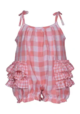 Baby Girls Check Printed Bubble Romper