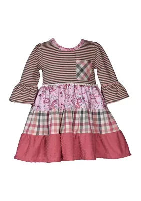 Toddler Girls Mixed Print Bell Sleeve Tiered Dress