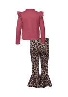 Toddler Girls Mock Neck Top and Printed Flare Leggings