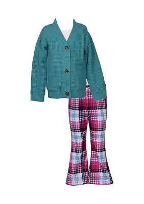 Toddler Girls Cardigan and Printed Flare Pants Set