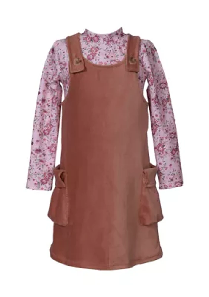 Toddler Girls Jumper Dress with Printed Top