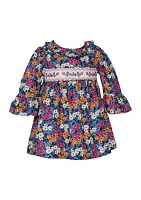 Toddler Girls Floral Printed Smocked Dress