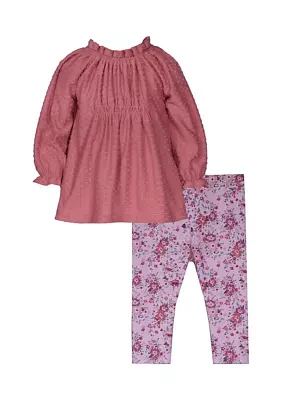 Baby Girls Clip Dot Top and Printed Leggings Set