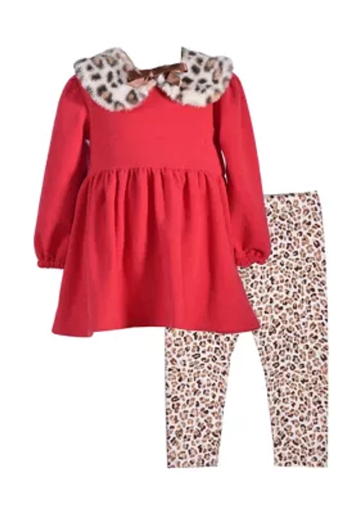 Toddler Girls Hacci Collar Top and Printed Leggings Set