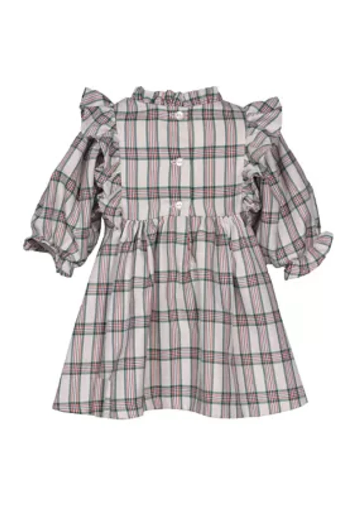 Toddler Girls Plaid Printed Smocked Dress